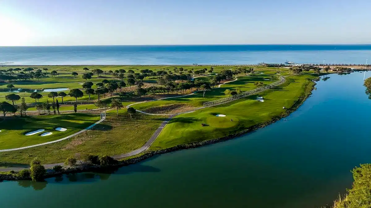 Aerial view of Belek’s world-class golf courses during a helicopter tour