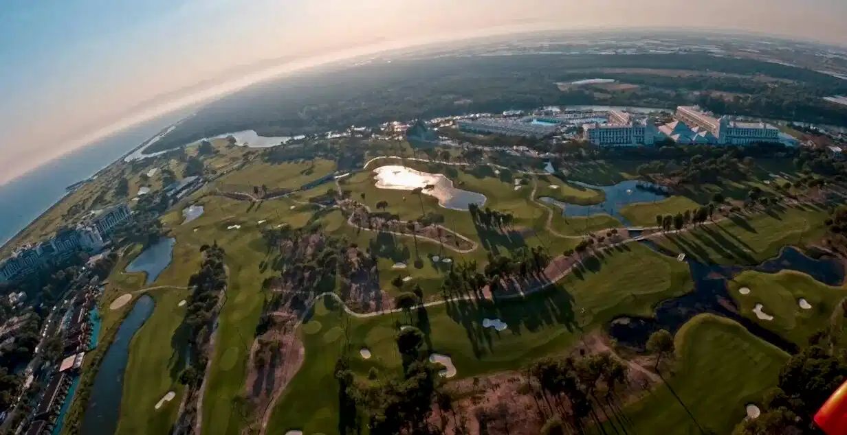 Aerial view of Belek golf courses during Antalya Gyrocopter Tours with Royal Fly.