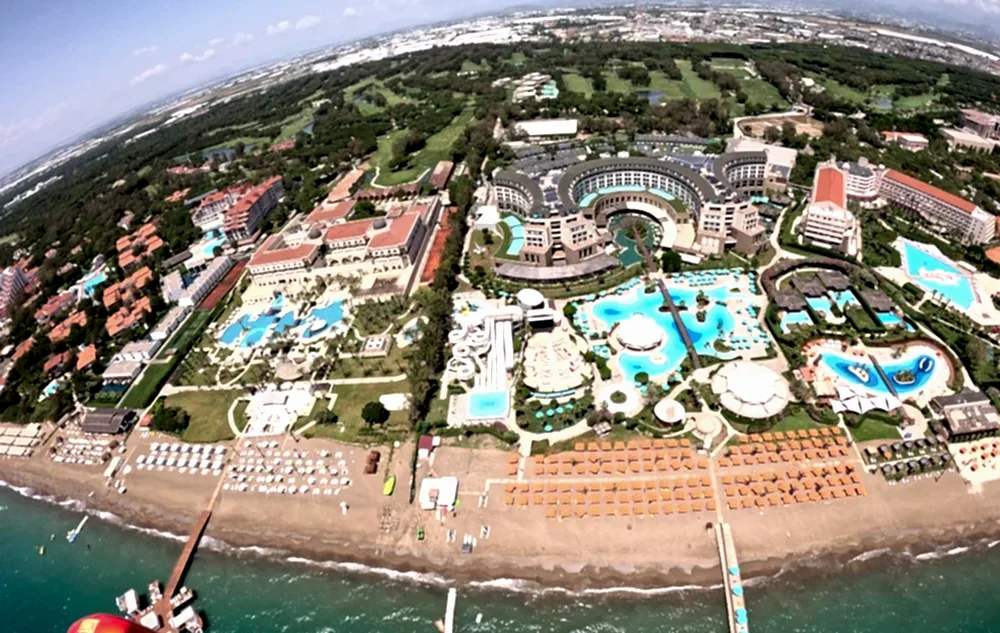 Aerial view of Belek hotels and beach during Antalya Gyrocopter Tours with Royal Fly.