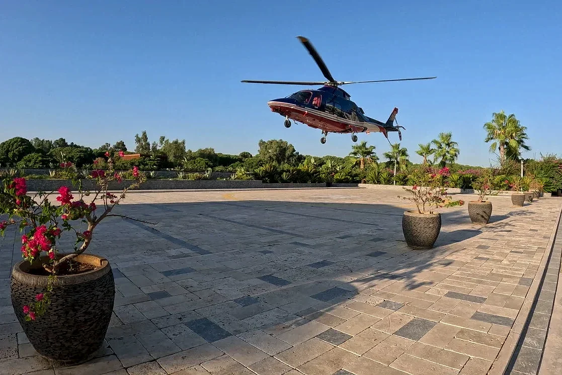 Helicopter landing during a private transfer and charter service in Antalya